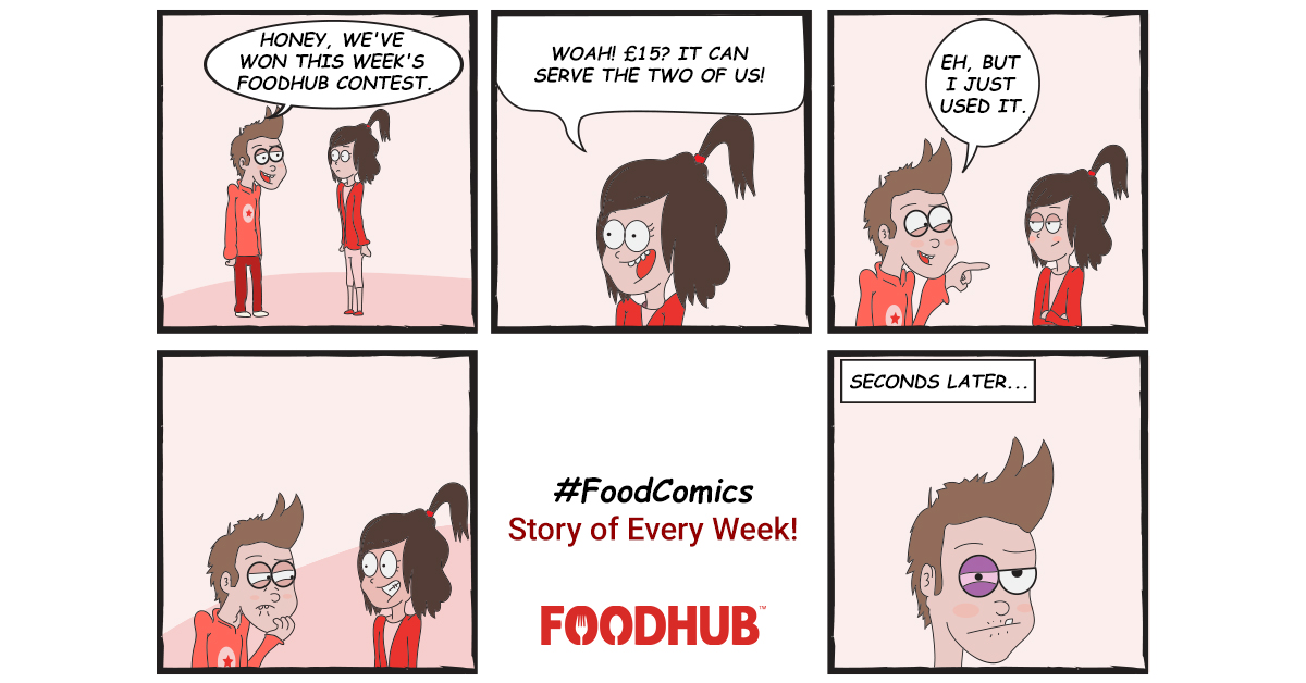 FoodhubUK's tweet photo. Inspired by true events! 🍕🍔🍟👊💢🤕 
#FoodComics #ComicStrips #WinItWednesdays #foodhubcontest #foodcontest #truestory #foodhub #Contest #tuesdayvibes https://t.co/T9GcwdByro