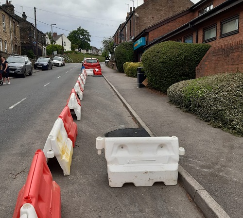 Next one: Dykes Hall Road. Any idea what is going on here? No, me neither. And if you thought you were going to push your  #pram down this new 25m stretch of road, the white barrier will soon put paid to that.