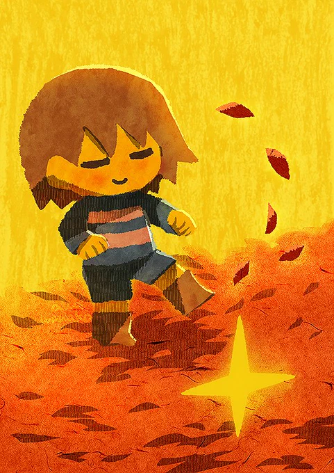 落ち葉をカサカサいわせてあそぶ子供 Child playing with fallen leaves #undertale #frisk 