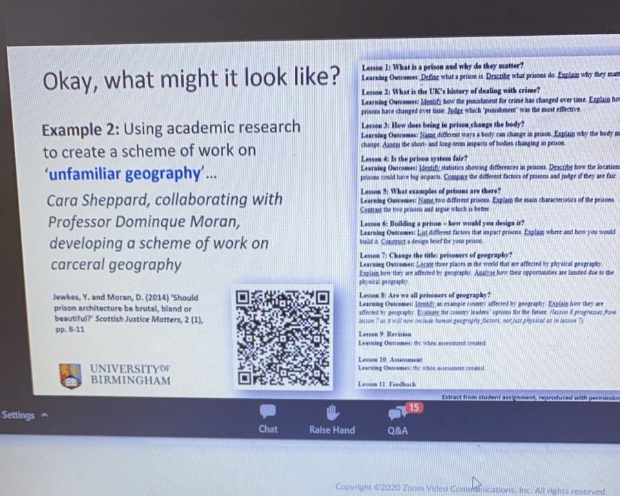 MissSheppard98's tweet photo. Thank you to everyone at the @RGS_IBG teach meet this morning! Massive shout out to @UoB_Geography for everything you do for the #PGDipEdFamily. It was exciting to explore these ideas inspired by @drdommoran  &amp; see my work make it to the screen! #geographyteacher https://t.co/Z1HviyA8dZ
