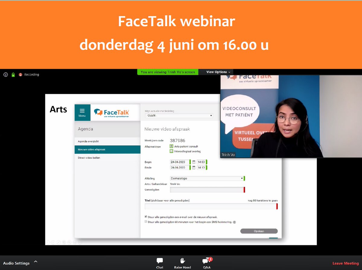 FaceTalk_'s tweet photo. FaceTalk #webinar do 4 juni om 16u #functionaliteiten #videoconsult plannen #schermdelen tijdens het #beeldbellen en andere functionaliteiten. FaceTalk is geschikt om #patiënten uit te nodigen en #intercollegiaal overleg. #ISO27001 Inschrijving: https://t.co/TAkiL4ipBN https://t.co/pP0GZgFl3M