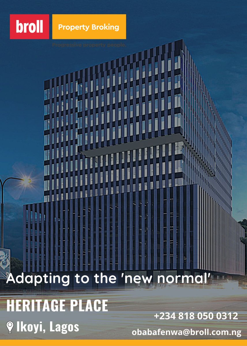 The current realities, call for solutions to help businesses maximize their office space requirements. 
At Heritage Place, we are fully equipped to proffer these solutions to you. 
Talk to us about your needs!

#BrollNigeria #Realestate #commercialproperty