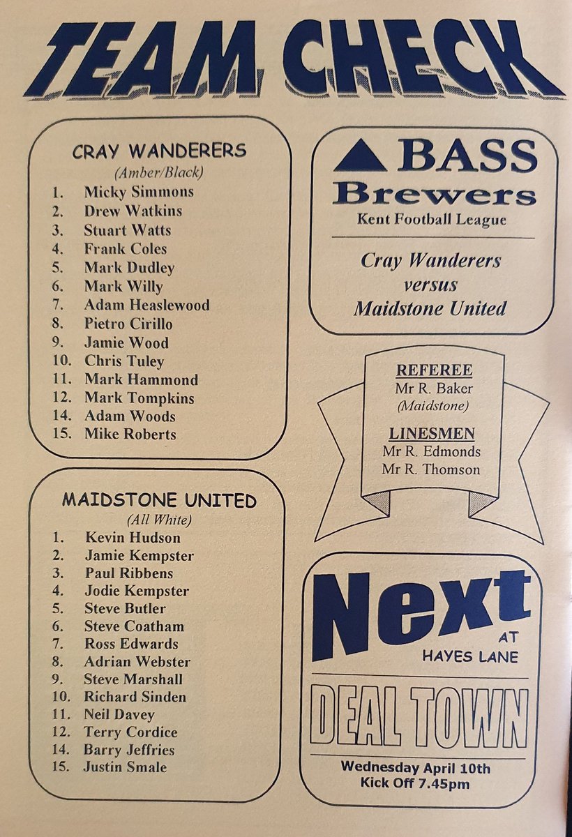 robtheobserver1's tweet photo. @NonLgeProgs @NonLeagueCrowd #CProgs For a long time Cray Wanderers @OfficialWands used to print their excellent programmes with yellow paper.
The other pic is a sample of Cray Valley @CrayValleyPM from their SCEFL days. https://t.co/owkwzsRuyv