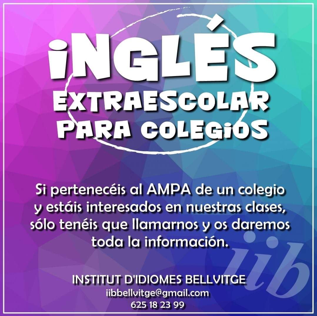iibbellvitge's tweet photo. CLASES EXTRAESCOLARES EN COLEGIOS!

#iibbellvitge #bellvitge #institut #idiomes #academia #LHospitalet #english #inglesextraescolar #escoles #colegios #barcelona #ApoyaALasPequeñasEmpresas #yoapoyoalaspequeñasempresas #juntosesmejor #ayudaalpequeñocomercio https://t.co/xyL7KEP0rQ