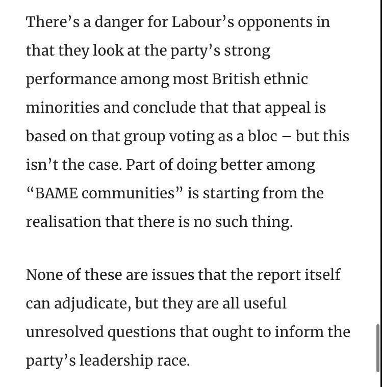 Very relevant commentary on exactly this issue in our political thinking about voting patterns amongst so-called “BAME” demographics here from  @stephenkb