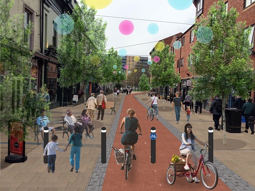 No sign of any real changes on the Five Weirs Walk, Shalesmoor roundabout or – the one we’d really like to see – the pedestrianisation of Division St.(credit  @CycleSheffield)