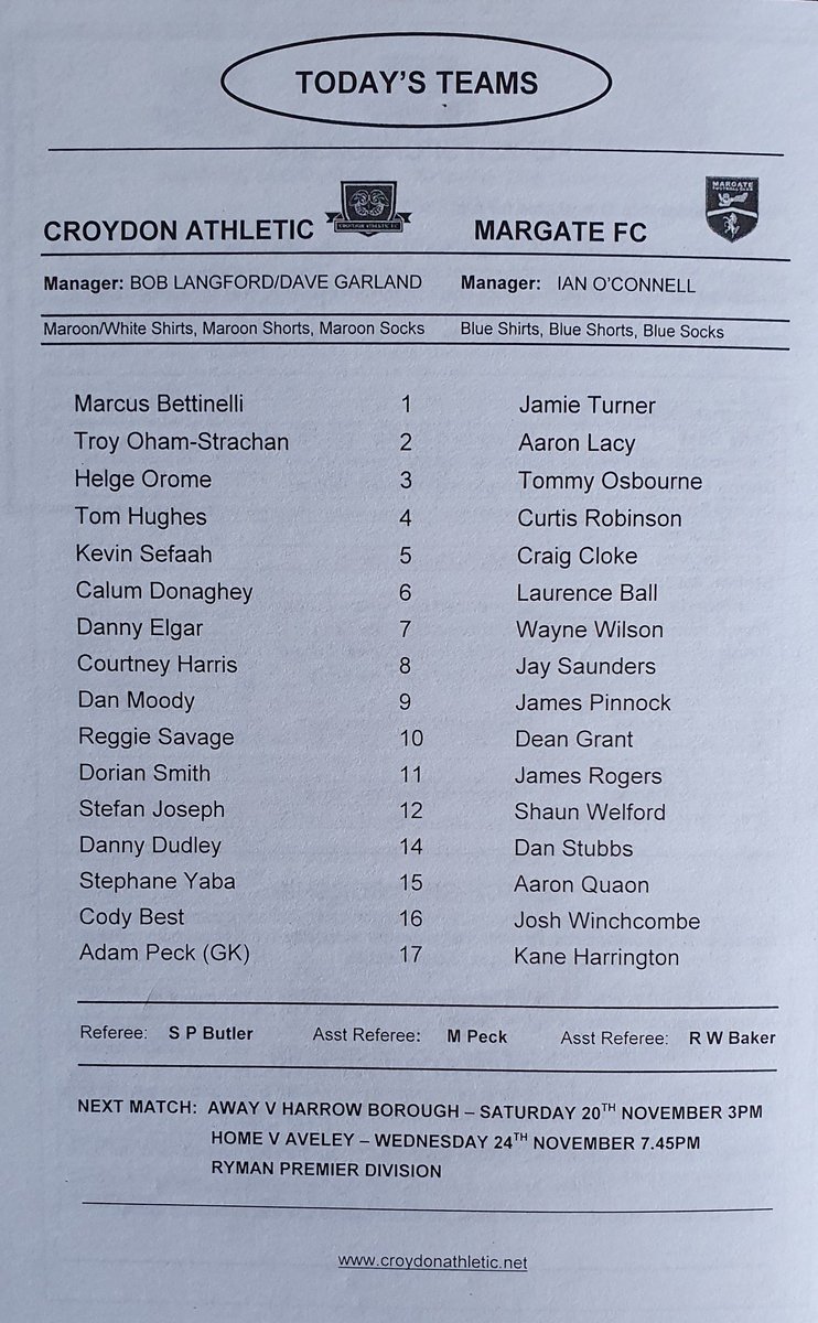 robtheobserver1's tweet photo. @NonLgeProgs @NonLeagueCrowd #CProgs Croydon, Crockenhill and Croydon Athletic (now AFC Croydon Athletic) @Croydon_FC @AFCCroydonAth @CrockenhillFC
Team pages from Crockenhill v Chatham Town in November 1998 and Croydon Athletic v Margate in November 2011 shortly before the original club folded. https://t.co/DS5QgRUmDl