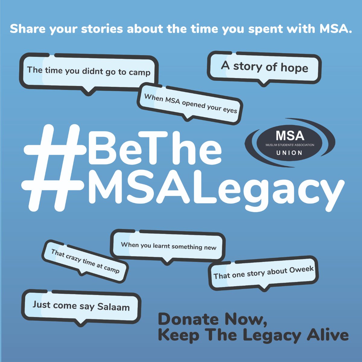 MSA_Union's tweet photo. We encourage everyone to consider donating to MSA's Waqf account. Many of us have benefited greatly from MSA programmes or have developed & grown by being part of MSA
@awqafsa will be live on 20th May 2020.
Details will follow soon!
#BeTheMSALegacy #RamadanWithUnion
#MSAUnion https://t.co/KEhLdVbXOv