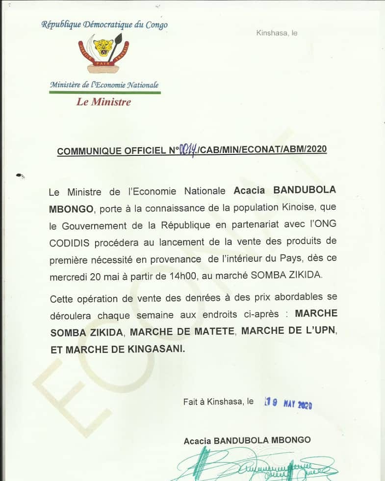 Huinfos's tweet photo. 🔴#FLASH🇨🇩COVID19😷 : Le Gouvernement en collaboration avec ONG #Codidis va procéder ce mercredi 20 mai à partir de 14h00 à la vente des denrées alimentaires à un prix abordable dans plusieurs marchés de la capitale.
https://t.co/QQEKAISl2N https://t.co/bcLA8mp1OY