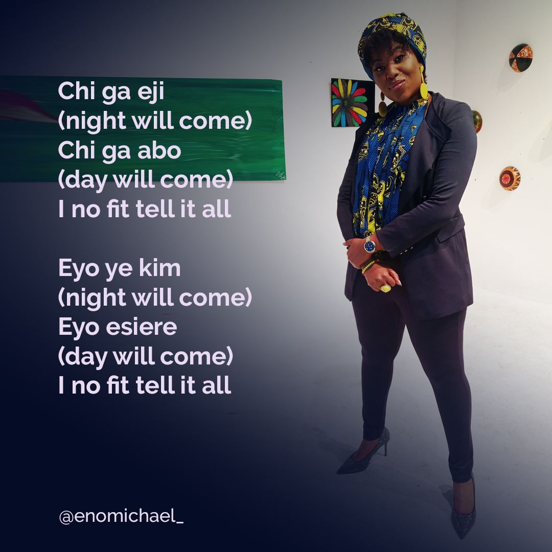 enomichael_'s tweet photo. Chi ga eji (night will come)
Chi ga abo (day will come)
I no fit tell it all
Eyo ye kim (night will come)
Eyo esiere (day will come)
I no fit tell it all
#INoFitTellItAll #InspirationTuesday #WARshipper #ForeverAlbum https://t.co/dOIQDFxSy4