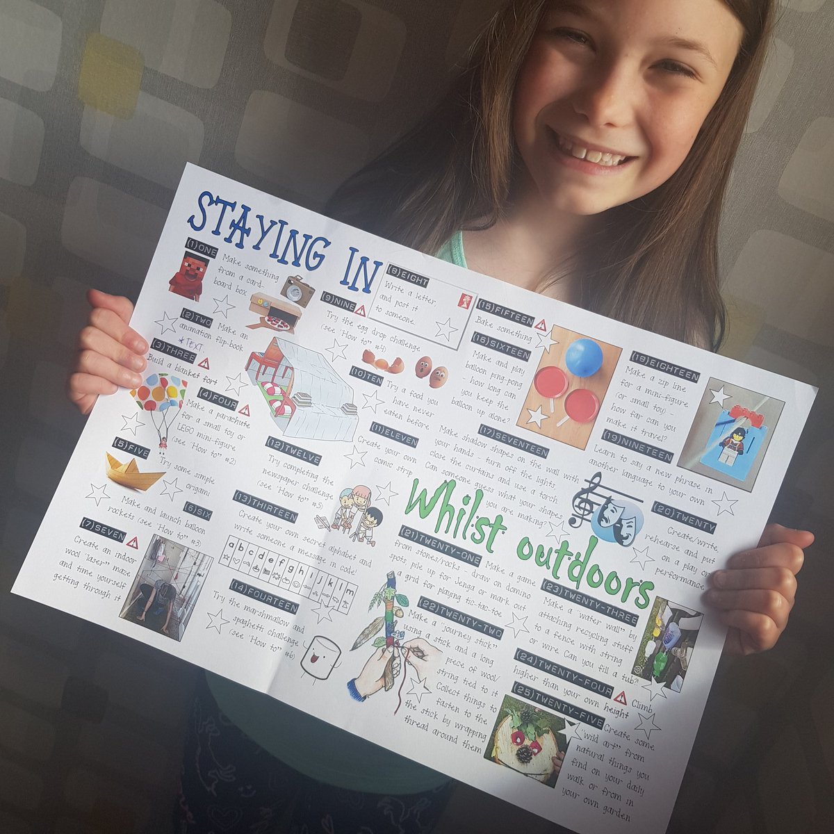 panamelie's tweet photo. A resource of 25 fun stay-home challenges is currently available FREE to Lanchester families, with thanks to Lanchester Parish Council. You can pick up a copy in the Spar or Lanchester News, or by contacting the Lanchester Partnership @LanchesterEP #stayhomechallenges https://t.co/wNe6ikMOpF