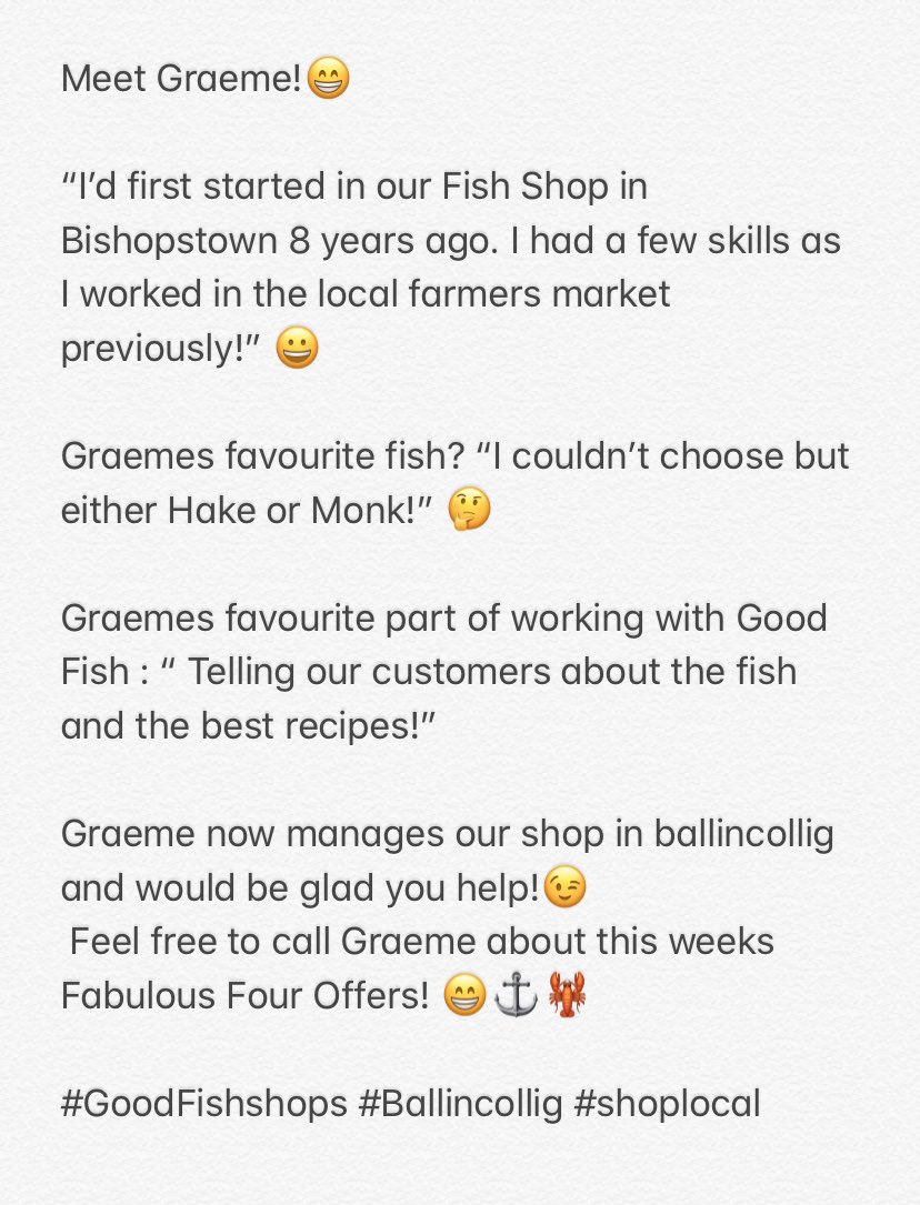 GoodFishCo1's tweet photo. Meet Graeme!😁
A long serving member of staff who’s been dedicated working with us over 8yrs! 

#Goodfishshops #goodfishballincollig #shoplocal #SupportLocal #meettheteam https://t.co/eHu7WTlSqM