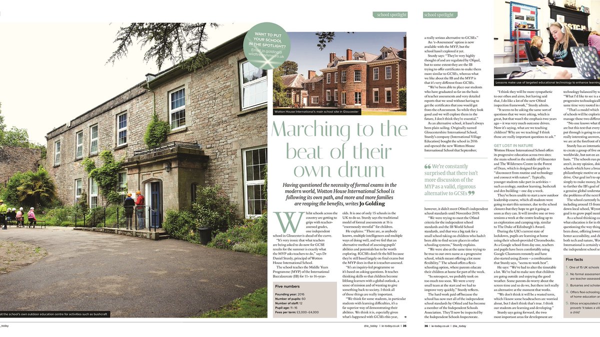 whischool's tweet photo. Our school is featured in June's edition of @IE_Today! Click here to read the article in full online:
https://t.co/jli8n5ZcGp

#ibworldschool #Gloucestershire #independentschool #inquirybasedlearning #ibmyp https://t.co/cd0DqYtLTI