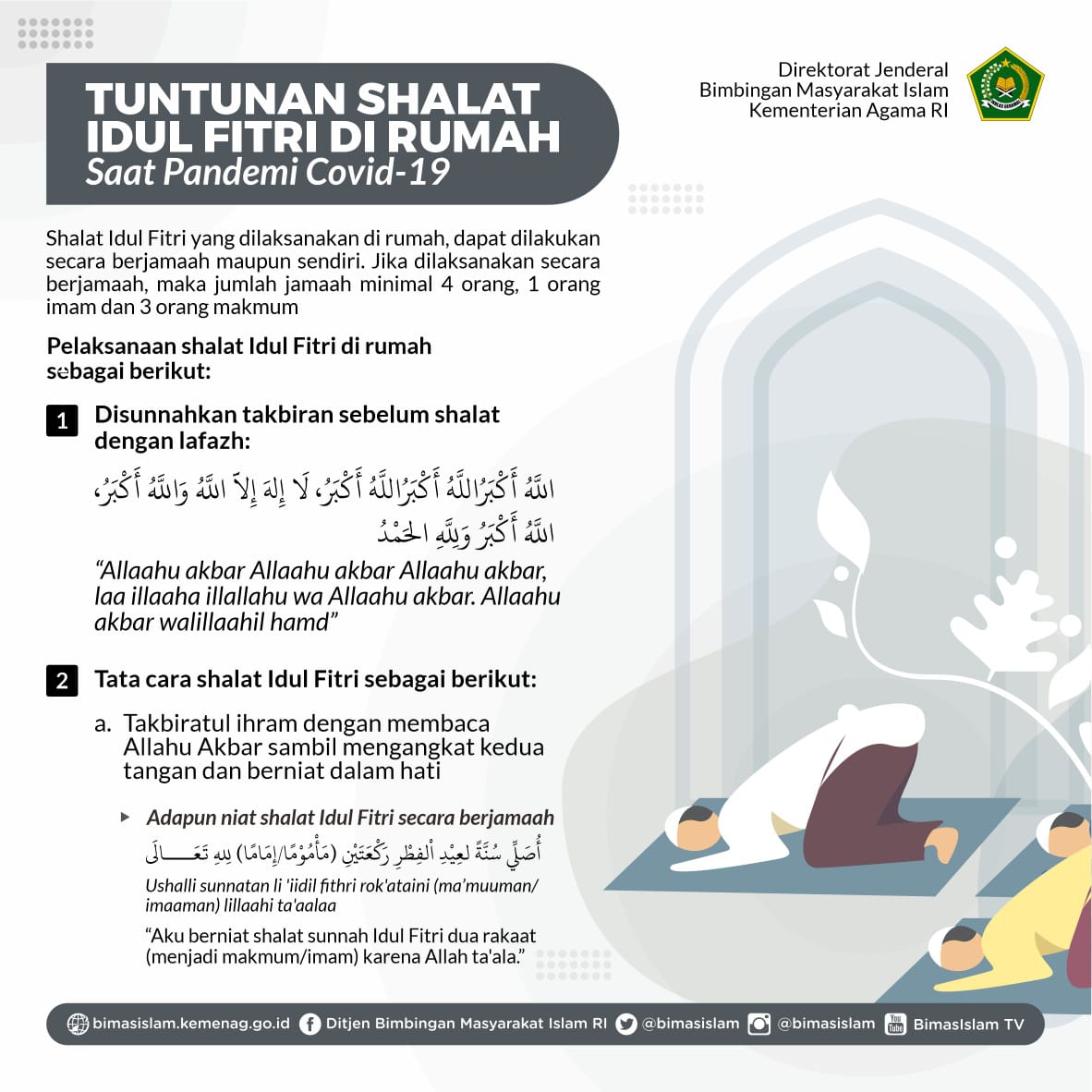 BimasIslam's tweet photo. Assalamu'alaikum wr wb

Hari kemenangan akan datang di tengah pandemi yang mengharuskan kita #DiRumahAja untuk memutus rantai penyebaran virus Covid-19.

Lalu bagaimana caranya salat Ied dirumah? 

Berikut ini Tuntunan Salat Idul Fitri Dirumah Saat Pandemi Covid-19 https://t.co/WyTv2gsTbv