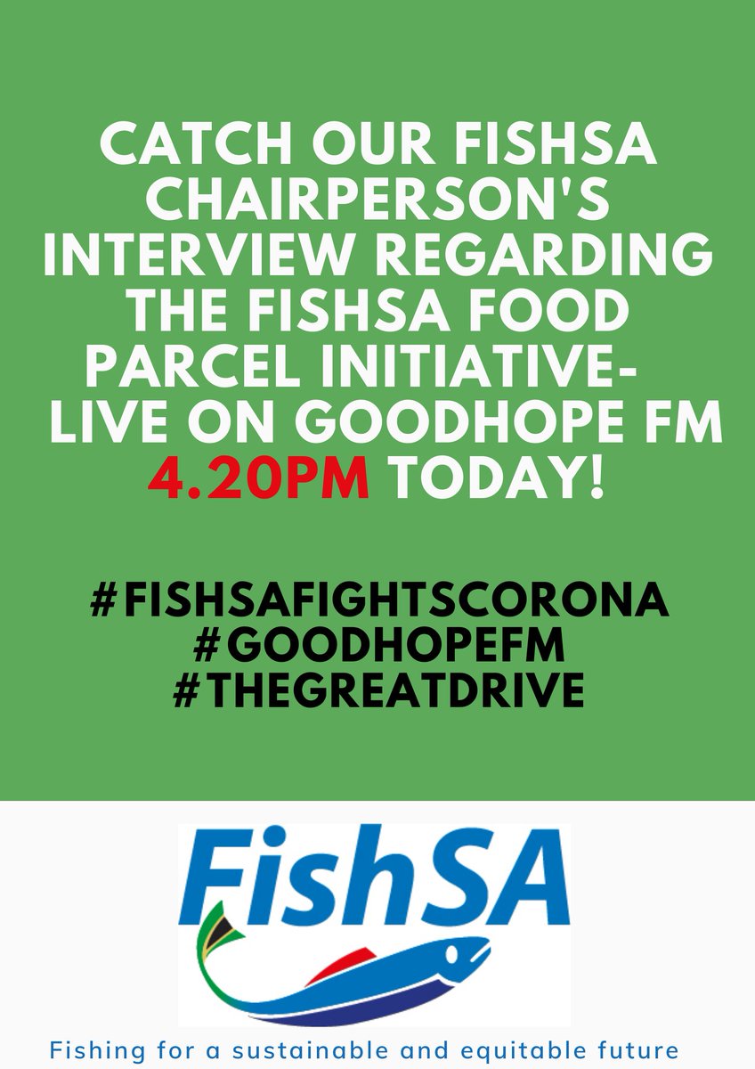 FishSA_'s tweet photo. Listen to what our chairperson Loyiso Phantshwa has to say regarding the #FISHSA food parcel initiative! Catch him on @GoodHopeFM being interviewed by @kyeezi! 4.20PM TODAY! #FISHSAFIGHTSCORONA https://t.co/huTegTabZP