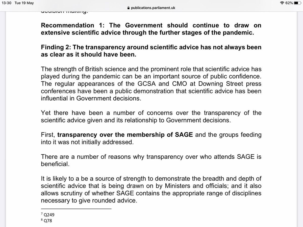 Recommendations about transparency and the need to rely on scientific advice (more about that later).They confirm, as I previously flagged, 92 out if 120 papers/ docs/ minutes from SAGE have yet to be punished, despite some being so early May after the 24/4/20 SC hearing .