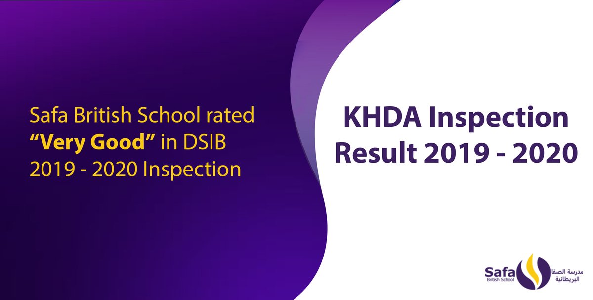 We are very proud to announce that Safa British School has rated "VERY GOOD" in DSIB 2019 - 2020 Inspection.

#MySafa #Proud
@Safaprincipal <a href="/KHDA/">KHDA | هيئة المعرفة والتنمية البشرية بدبي</a>