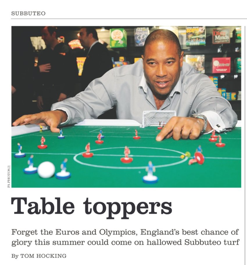 My first "major" assignment was to go to the 2012 Toy Fair and witness John Barnes launch the new Subbuteo. I think I was supposed to interview him but ended up chatting to England's top Subbuteo player instead. I still get emails reminding me to register for this year's Toy Fair