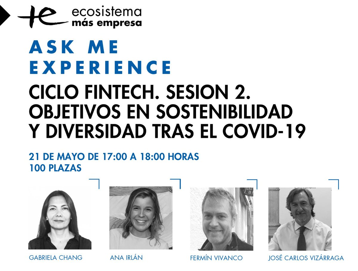 👍 Ciclo #fintech Sesion 2 

👉 21 de mayo, a las 18:00 CET

Una charla sobre ¿ Cómo ha afectado a sus objetivos de desarrollo #sostenibilidad y #diversidad ?

Con : <a href="/GabrielaChang17/">Gabriela Chang</a> 
<a href="/LinaresLegal/">Linares Abogados</a> <a href="/ibercaja/">Ibercaja</a>  <a href="/IDB_Lab/">IDB Lab</a>

ecosistemamasempresa.ibercaja.es/agenda/ask-me-…

#COVID__19