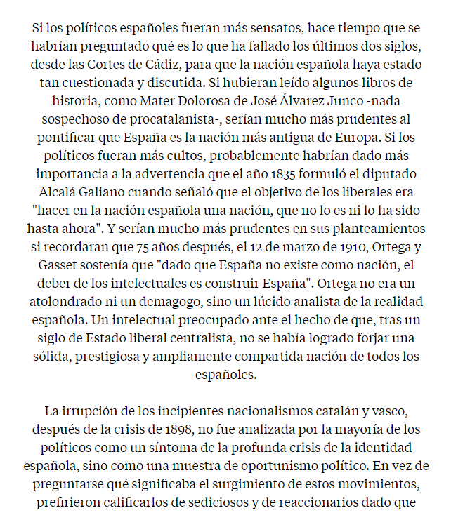 En un artículo escrito en plena campaña mediática de Mas por impulsar su viaje a ningún lado, Borja de Riquer reunía en una infumable parrafada todos los tópicos del mentiroso que vive del nacionalismo (y son muchos)