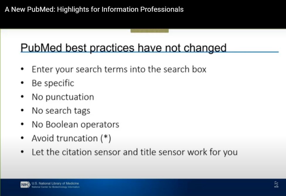 FarhadShokrane's tweet photo. #PubMed or medical Google? NLM's best practice in webinar advises to avoid truncation & tags. So allow machine's #QueryExpansion. Anything 'automatic' is good as long as you could turn it off! The best practice is not for expert searchers:
@nlm_news #SystemticReviews https://t.co/OyCUc0xKGE