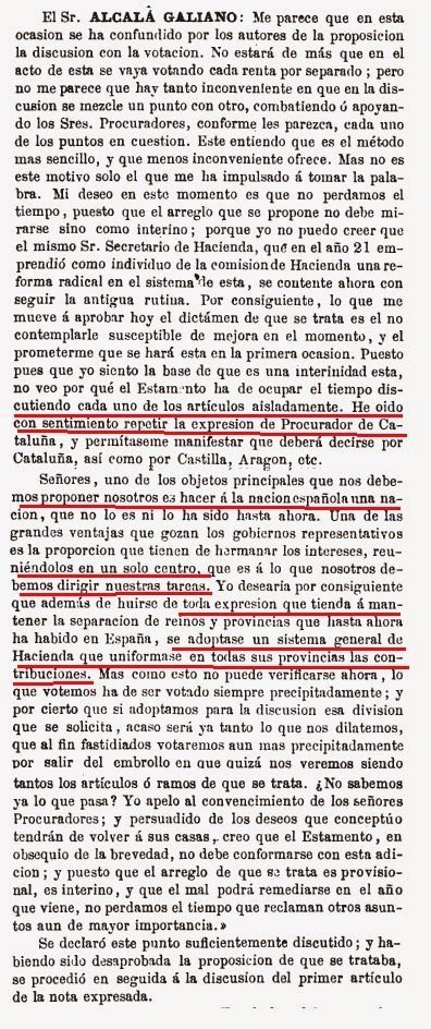 Alcalá Galiano no pensaba que no existiese la nación españoña. La frase citada, en la que se omite todo el texto, remarca la desastrosa hacienda del momento, no que no exista la nación española.Hacer de la nación española (se entiende que existe) una nación