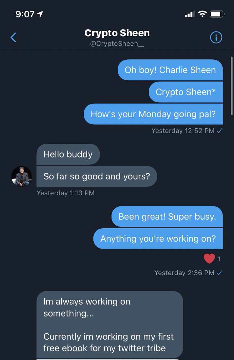  @CryptoSheen__ followed me yesterday and this is how I responded...—-> I kept it short, honest, and.. listen to this... HAD A PERSONALITY .Sheen taught me some things, we had a really nice conversation, and a great connection was made..**Keep it honest 