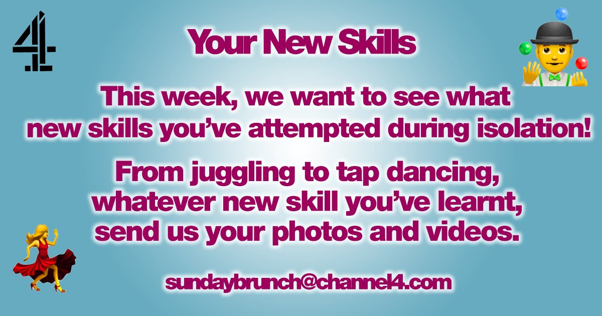 SundayBrunchC4's tweet photo. Keep showing us your new skills for a chance to be featured on #SundayBrunch this week 🤹‍♂️💃 https://t.co/7UpdjzAJcw