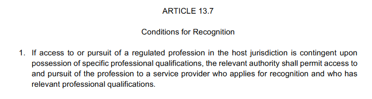 Similarly on mutual recognition of professional qualifications - this I think is more ambitious than any FTA...