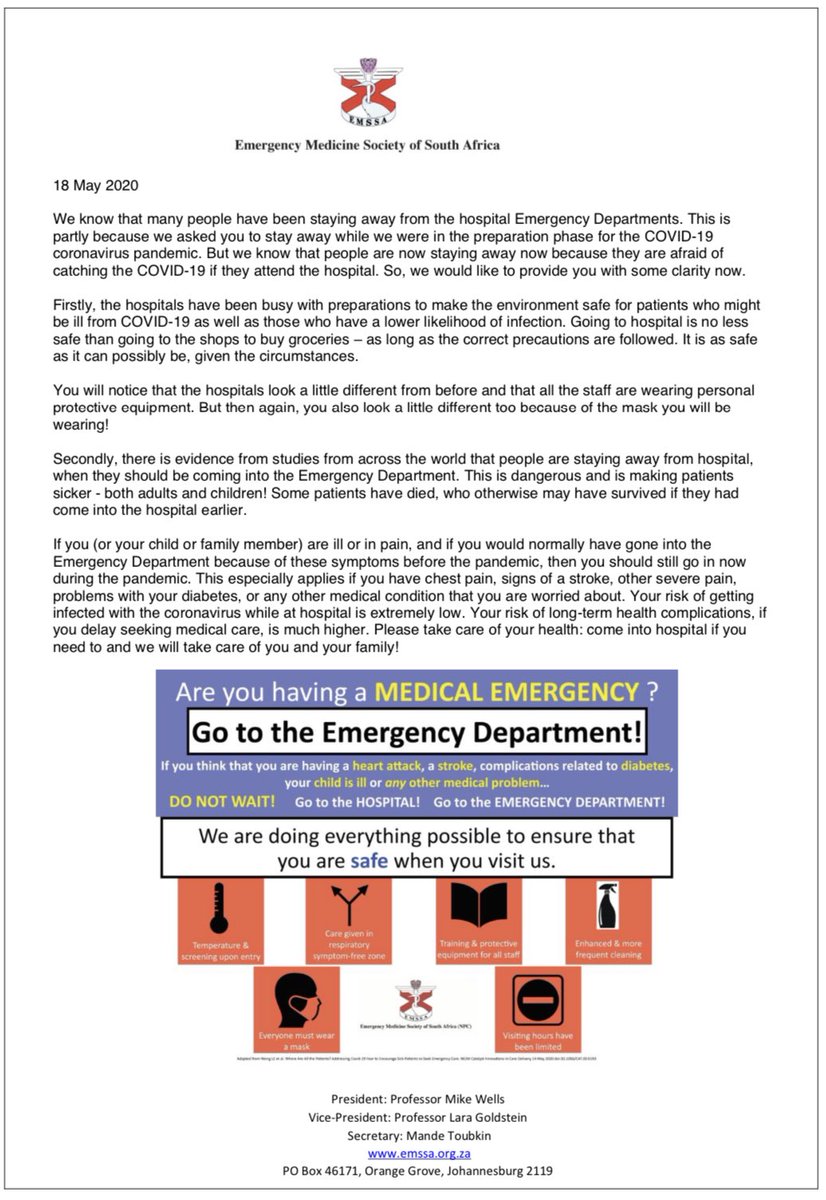 Lara Goldstein (@drlaragoldstein) on Twitter photo An important message from the Emergency Medicine Society of South Africa <a href="/emssaorgza/">EMSSA</a> <a href="/docmikewells/">Mike Wells</a> <a href="/MandeToubkin100/">Mande Toubkin</a> ... Stay safe! An important message from the Emergency Medicine Society of South Africa <a href="/emssaorgza/">EMSSA</a> <a href="/docmikewells/">Mike Wells</a> <a href="/MandeToubkin100/">Mande Toubkin</a> ... Stay safe!