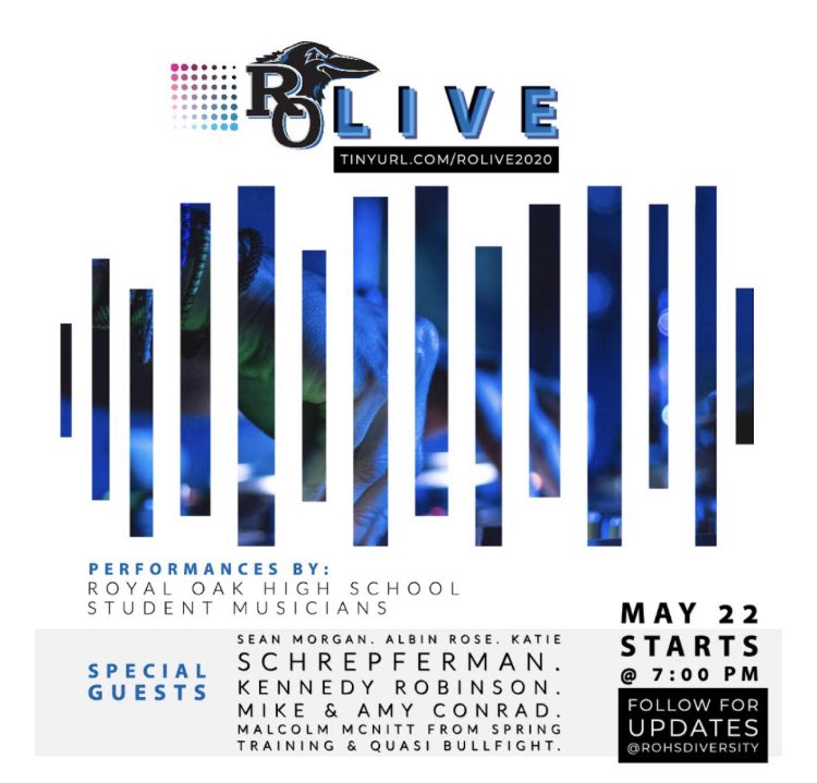 rohsdiversity's tweet image. Our last event! RO LIVE 2020! Many musical performances by students, staff and alumni!
.
Tune in FRIDAY, MAY 22, 2020 @ 7pm for a YouTube Live Virtual Concert!
.
Starts LIVE at 7pm exactly (ok maybe a couple min delay...)
.
TINYURL.COM/ROLIVE2020
.
#rodiversity