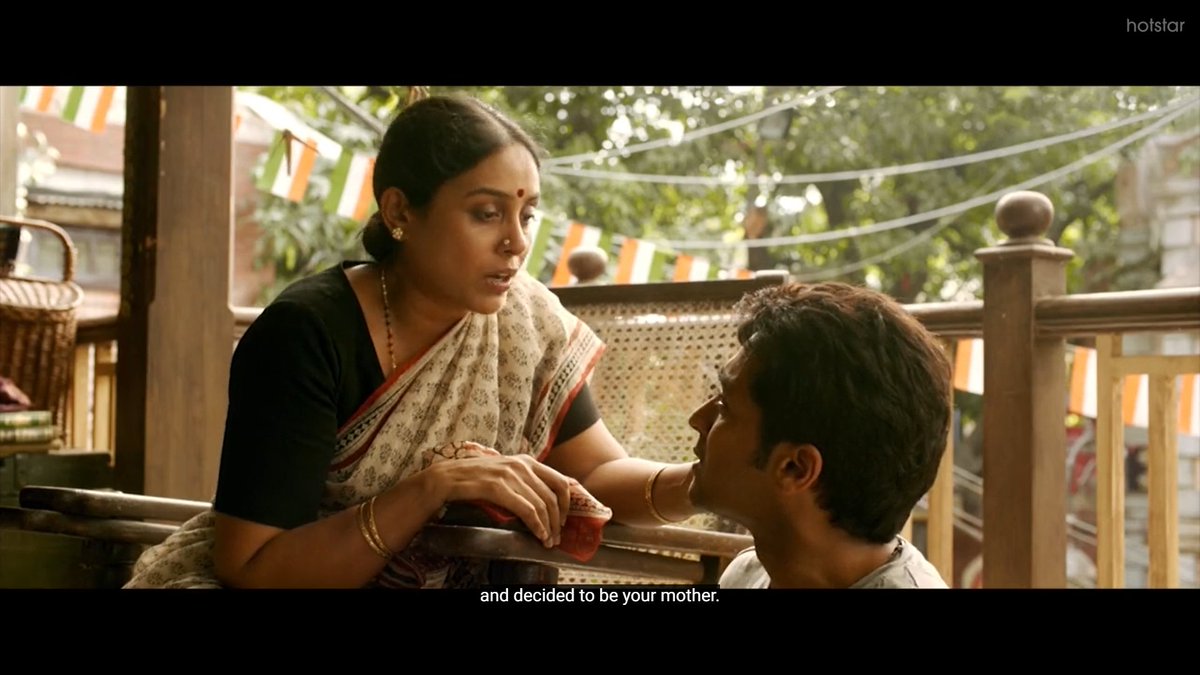 This scene elevates the character protagonist. Brilliantly performed by Saranya, and Suriya's reactions are stupendous. It makes us emotional where Mani thinks that it's his responsibility to take his foster mother to the family which abandoned her. Delicate and Neat.