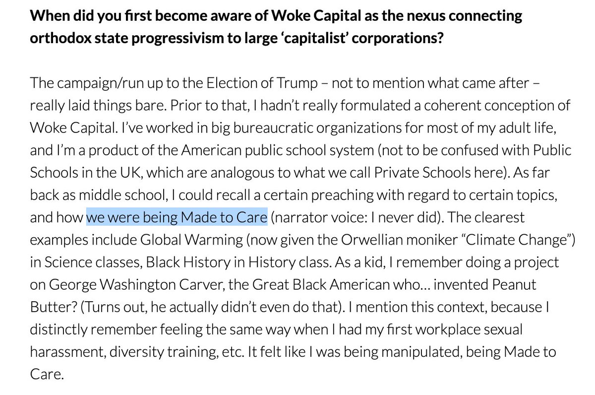 This thread seems to have struck a chord. TBH it took me a few weeks to process what it was that bothered me about the signers on TV.In my interview with  @parallaxoptics I noted that the moralizing tone and urgency of these pushes is what woke me. https://parallaxoptics.com/2018/11/12/on-woke-capital/