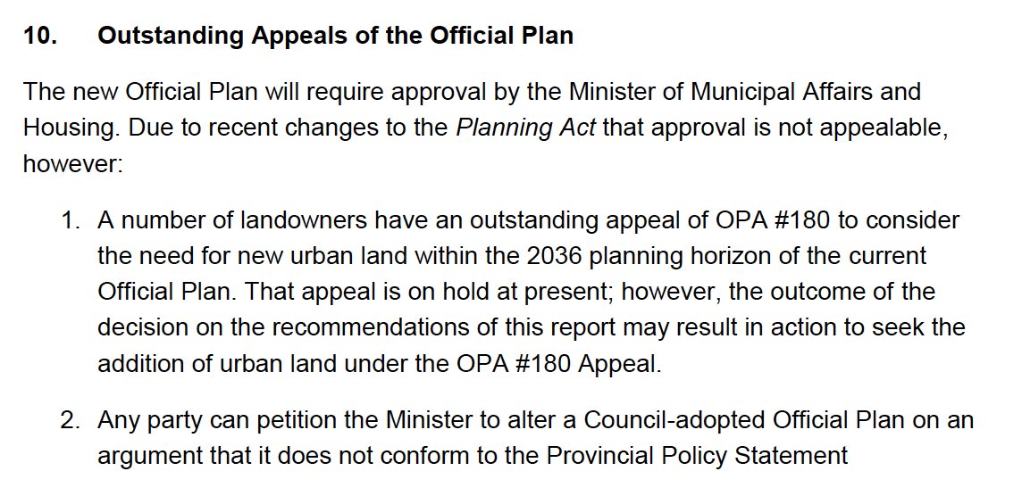 To a question from Tierney,  #OttCity staff say there is no appeal of this urban boundary decision. But yes, it might be that the Minister would be lobbied to look at what council decides. Also, appeal OPA 180 (on hold for now) is something for the city to "be aware of".