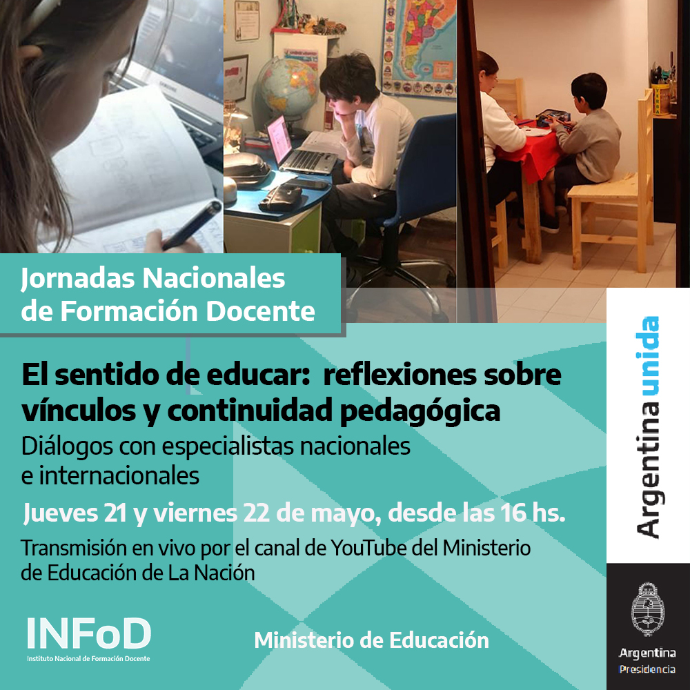 El jueves 21 y viernes 22 de mayo a las 16hs especialistas de universidades nacionales e internacionales reflexionarán sobre la profesión docente en el complejo tránsito por el aislamiento social. argentina.gob.ar/noticias/jorna…