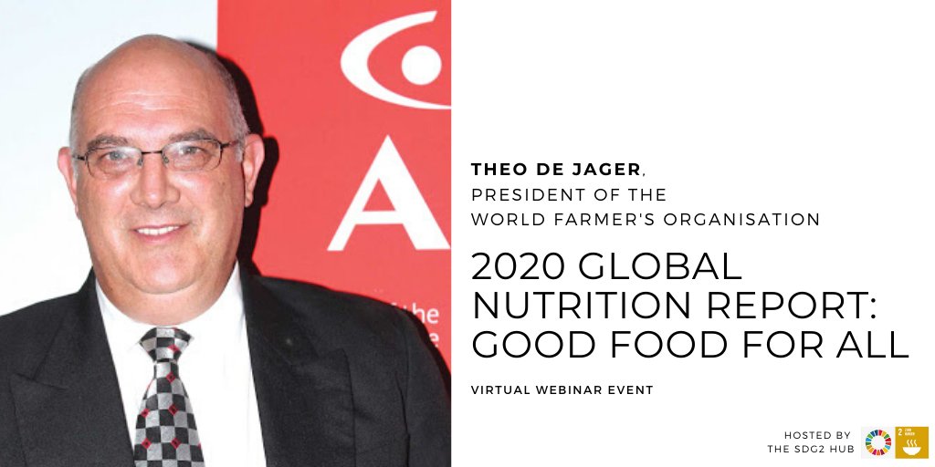 On today’s Webinar “2020 <a href="/GNReport/">Global Nutrition Report</a>: #GoodFood4All”, <a href="/TheoDJager/">Theo de Jager</a>, Pres. of the <a href="/worldfarmersorg/">WFO</a>👩‍🌾👨‍🌾highlights that:

“Our future will be determined by how we deal with #climatechange, #biodiversity &amp; soil health. It doesn’t matter what you farm, at the basis of it is soil."🌱💧☀️