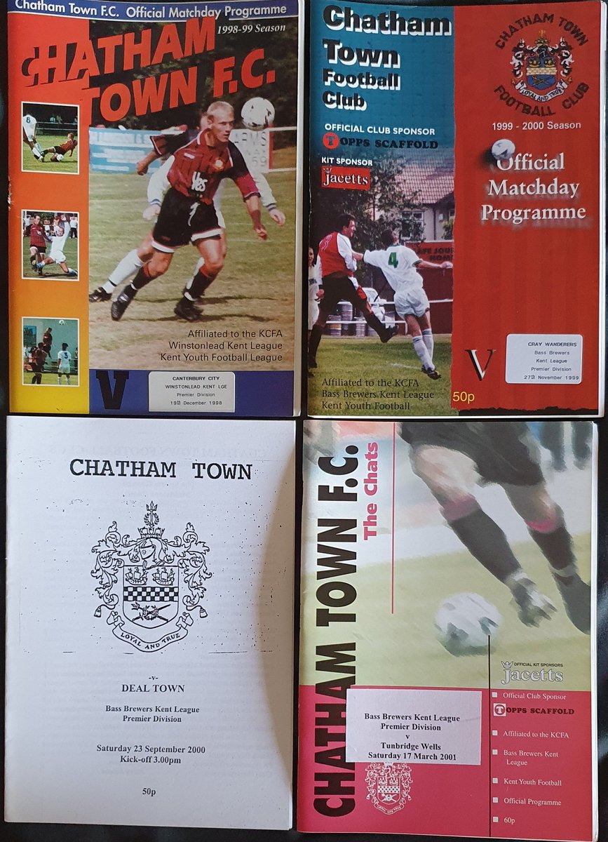 robtheobserver1's tweet photo. @NonLgeProgs @NonLeagueCrowd #CProgs @ChathamTownFC were one of the clubs I visited most frequently between 1998 and 2010 (only once since then in 2017). Here's a selection of their programmes plus the teams page from my first visit in 1998. https://t.co/rhvrJu9I6g