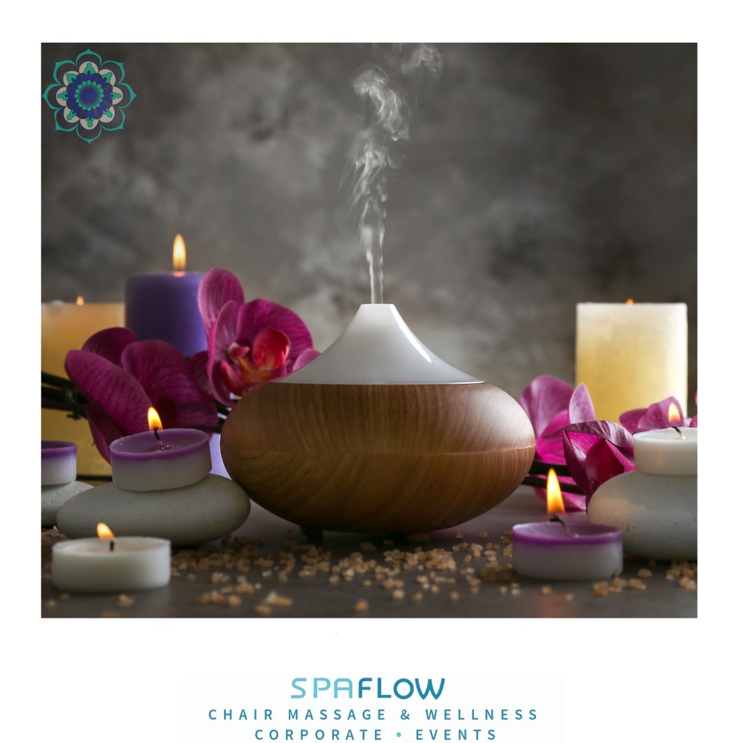SpaFlow's tweet photo. Adding #aromatherapy to your #selfcare routine elevates it to a new level. Need help adding a routine? We offer 15-30min lunchtime #onlinewellness classes like #yoga, #meditation and #stretching. Contact us for more info! #SpaFlow #TipTuesday #CorporateWellness #VirtualWellness https://t.co/avDKQLmZrk