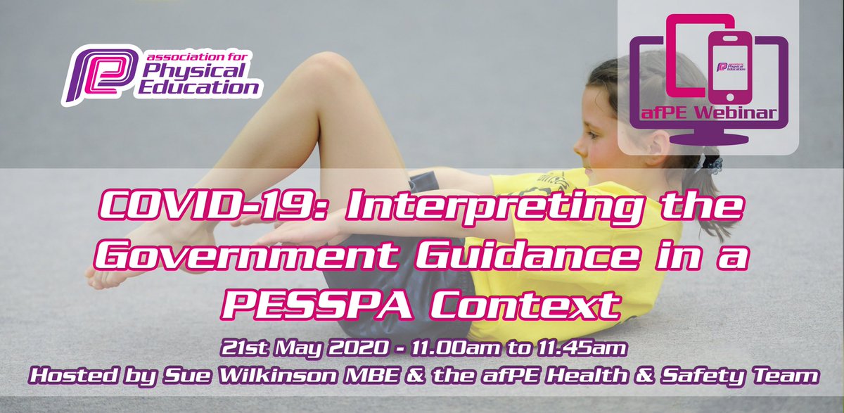 afPE_PE's tweet photo. 💥Free Webinar Announcement💥

‘COVID-19: Interpreting the Government Guidance in a #PESSPA Context’

⏰ 11am - 11.45am
📅 Thursday 21st May

Register ⤵️
https://t.co/ECh5fiT1O4

Just 1️⃣0️⃣0️⃣0️⃣ free places❗️

🔜 afPE’s guidance to support schools will be published on Thursday 🌈 https://t.co/qPQdQfIWSB