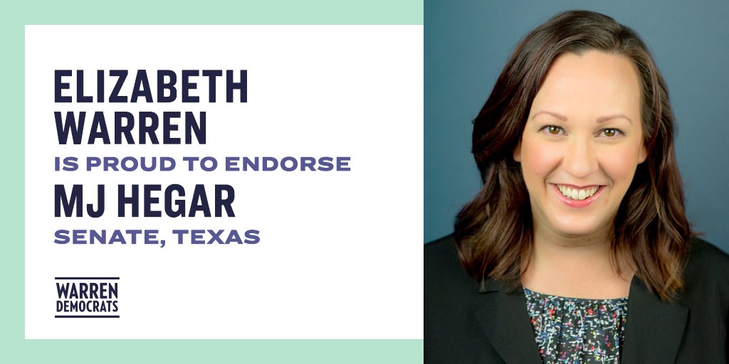 At a time when working families are being squeezed to their breaking point, we need fighters in the Senate like  @MJHegar who embody strength, courage, and an unwavering commitment to putting people first. I'm proud to endorse her in the fight to deliver real results for Texas.