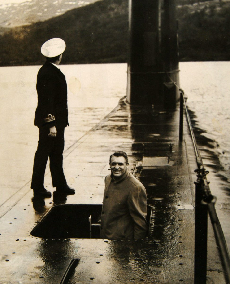 The ups and downs of an actor's life; Cary Grant, Glasgow Central Hotel, and aboard the submarine, HMS Adamant, at Faslane, in March 1961.