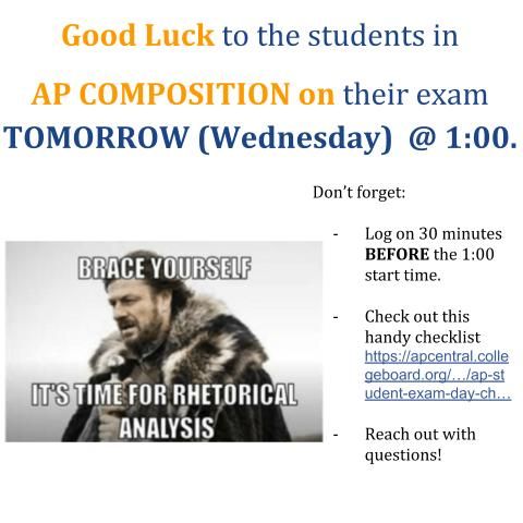 BeNoblePritzker's tweet photo. Good luck to #APComp students on tomorrow's exam!
#APExams The College Board https://t.co/fQ0zyrLksd