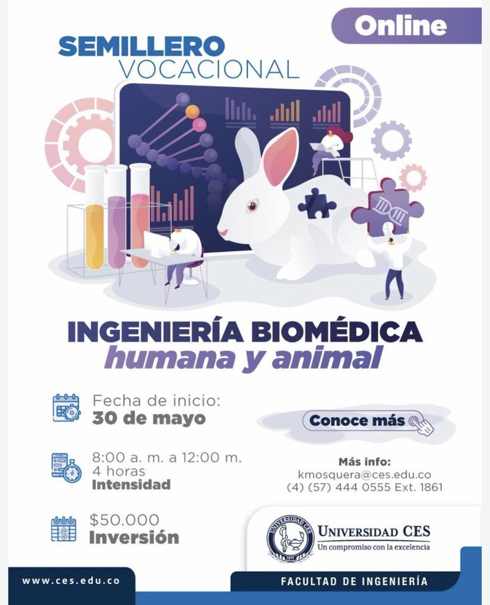 Qué es ingenierïa biomédica CES? Este es un espacio para conocer el programa, conocer la Universidad, compartir con otros estudiantes #semilleros #soyingenieriaces ces.edu.co/educacion-cont…