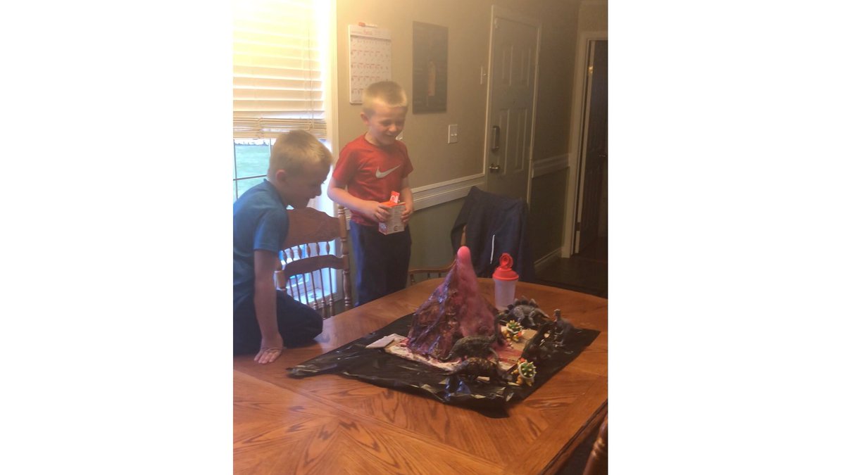 Elainebam's tweet image. Liam and Logan (CGE kindergarten) testing out their volcano with Uncle Stevie!  @FMPSD #ABLearningAtHome #FMPSDLearningAtHome @ChristinaGFMPSD