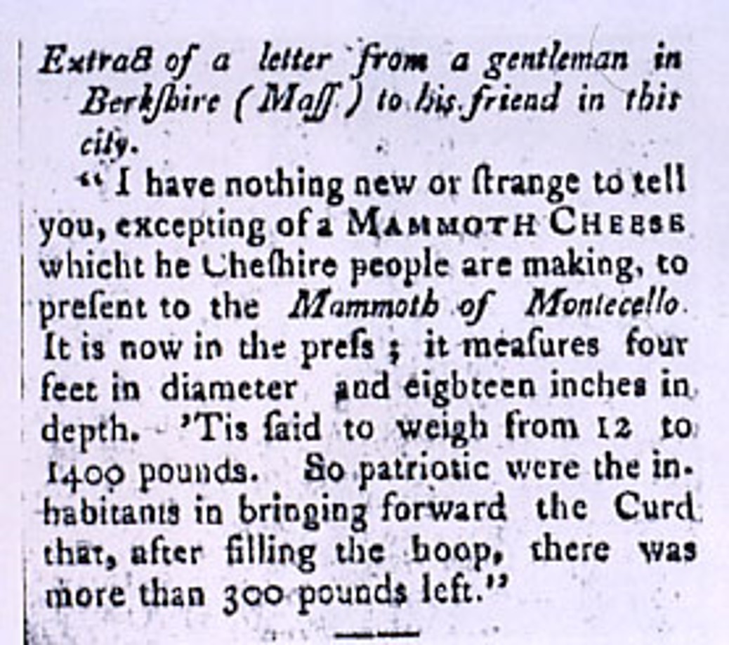 When Peale opened his “Mammoth Room,” 1802 became the year of the mammoth: there was a mammoth cheese, accompanied by a mammoth loaf of bread and a 9-lb. pickled beet, presented to Jefferson, the “mammoth chief.”  #nancysiegel  @NancySiegel 3/5