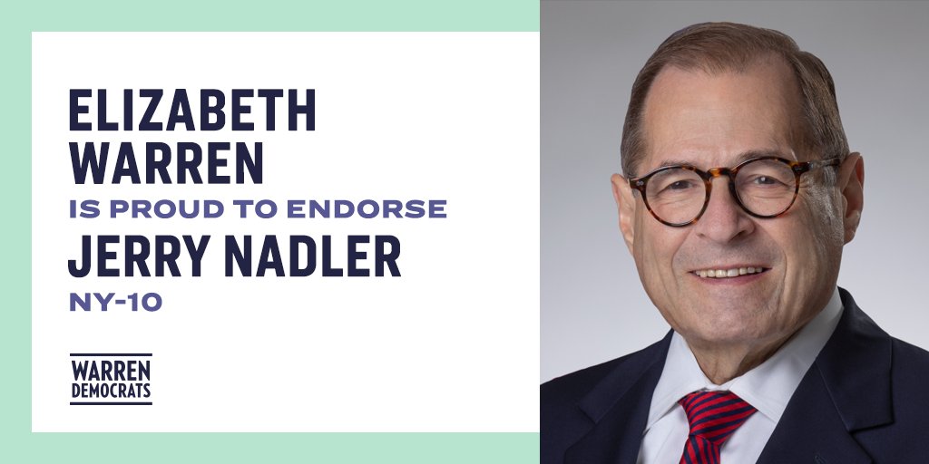 I proudly endorse Chairman  @JerryNadler in his run for re-election to Congress. His record shows that he doesn’t just know how to fight, he knows how to win. I’m honored to call Jerry a friend and someone I continue to work with on important legislation.