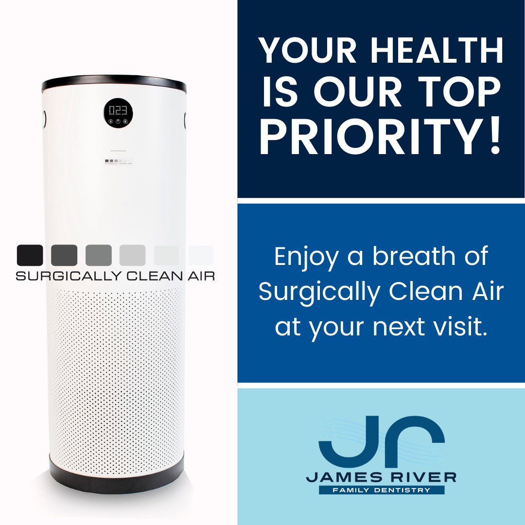 jrfamilydentist's tweet photo. At James River Family Dentistry, your health is our top priority! ๐๐ผ Please know that we are taking progressive measures to sterilize the air and creating a germ-free environment with the help of Surgically Clean Air purifiers. ๐โจ #JRFD #SurgicallyCleanAir #AirPurifier https://t.co/YuRsm72Fm9