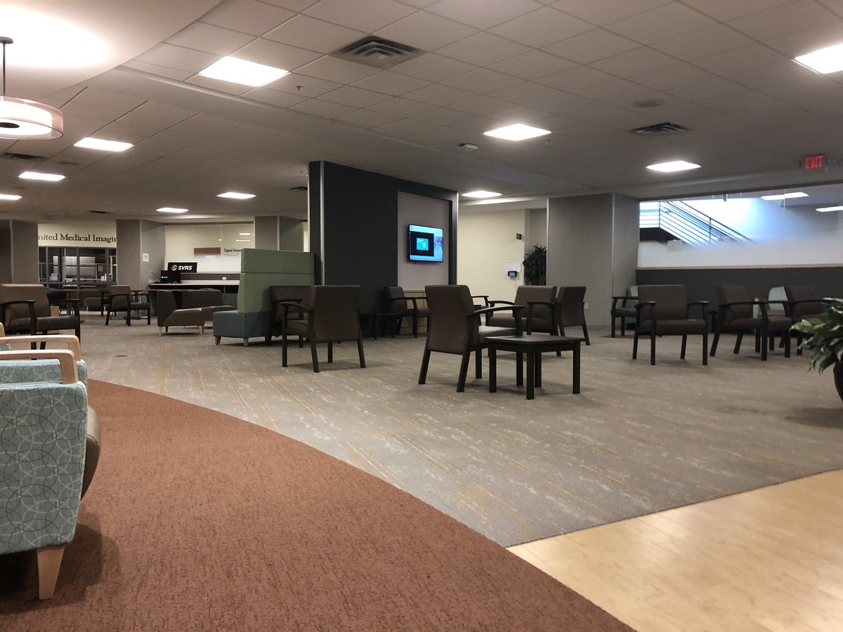ZacharyRKing's tweet photo. This is the current view of the hospital waiting room in Apple Valley, MN. Nurses personally told me it’s dead, and nurses/medical professionals are getting furloughed. Count the number of people you see. #reopen #ReOpenMinnesota https://t.co/RAUfFwr0xn
