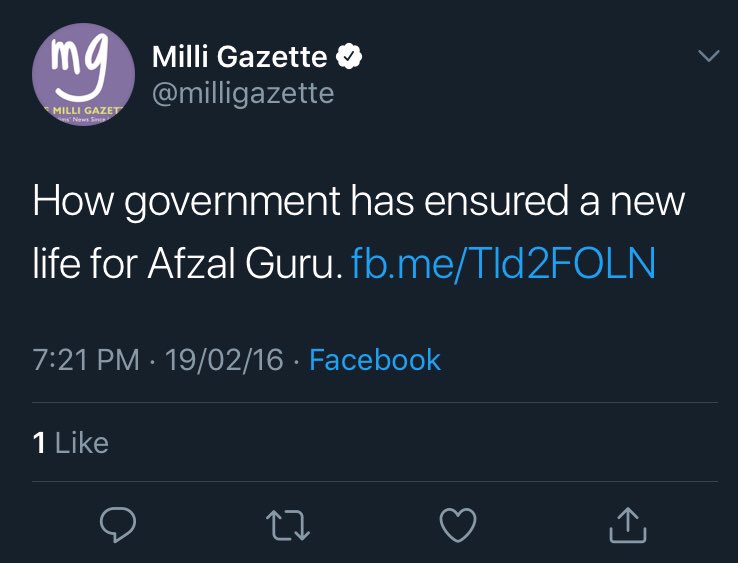 THREAD: Let’s meet  @milligazette, newspaper of “Indian” Muslims. It mourns Afzal Guru’s death and pray tributes to him. Not only this, It calls Afzal Guru as late and honours him.(1/n)
