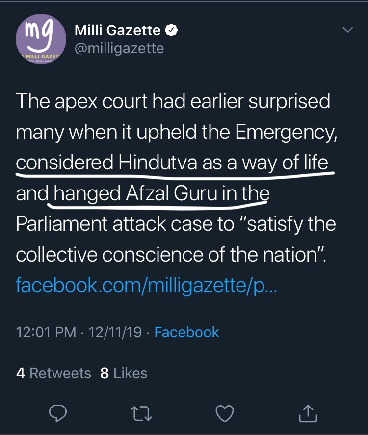 It does contempt of court, questions credibility of honourable court by equating its previous decisions. Also, it goes on to say that government hanged Afzal Guru because of votes. (2/n)